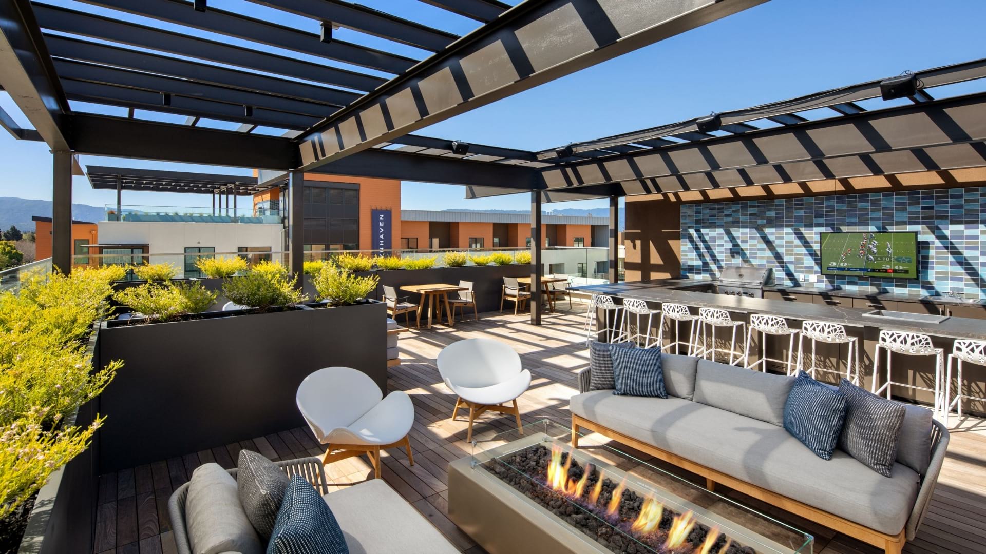 Roof Deck with TVs and Outdoor Kitchen