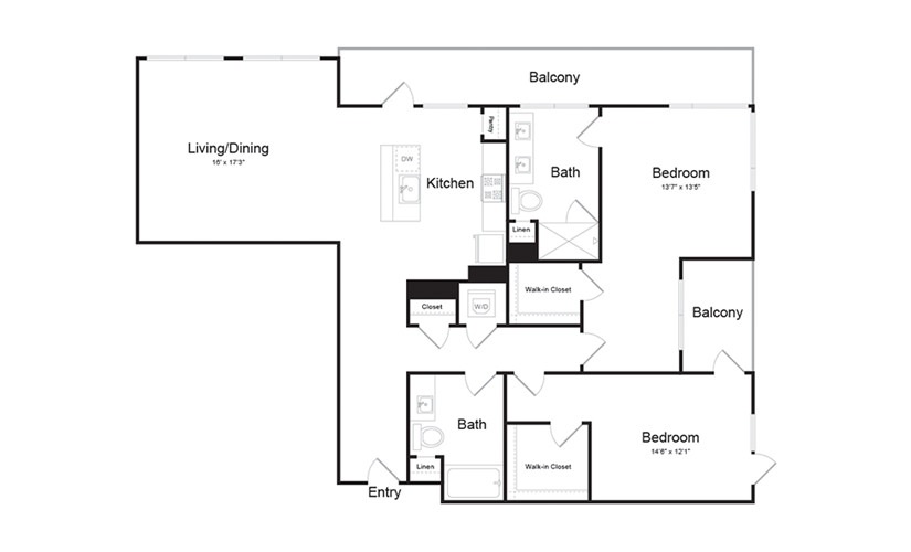 B6 2 Bed 2 Bath Floorplan