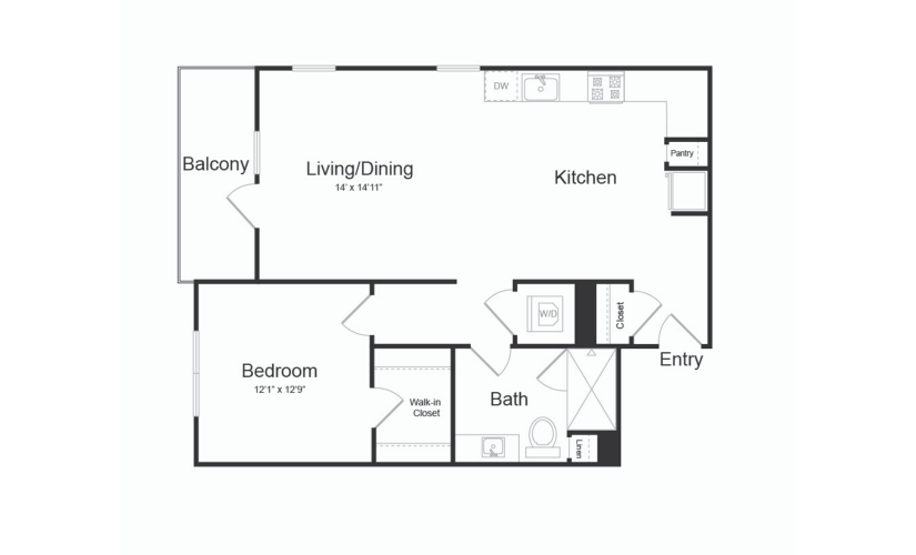 A4 1 Bed 1 Bath Floorplan