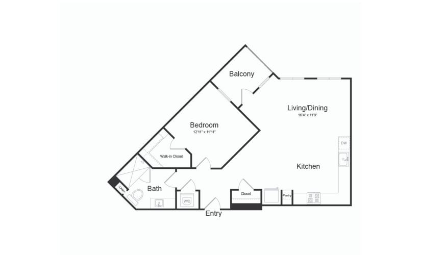 A1 1 Bed 1 Bath Floorplan