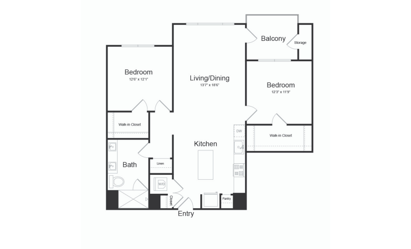 B1 2 Bed 1 Bath Floorplan