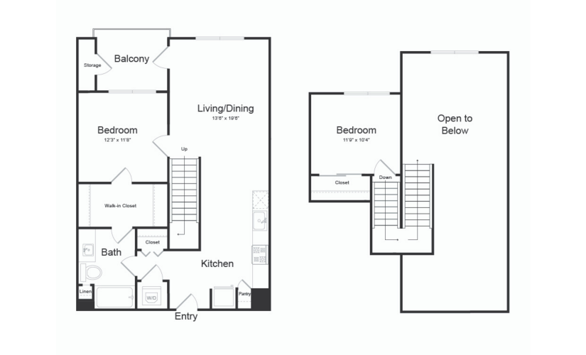 C1 2 Bed 1 Bath Floorplan