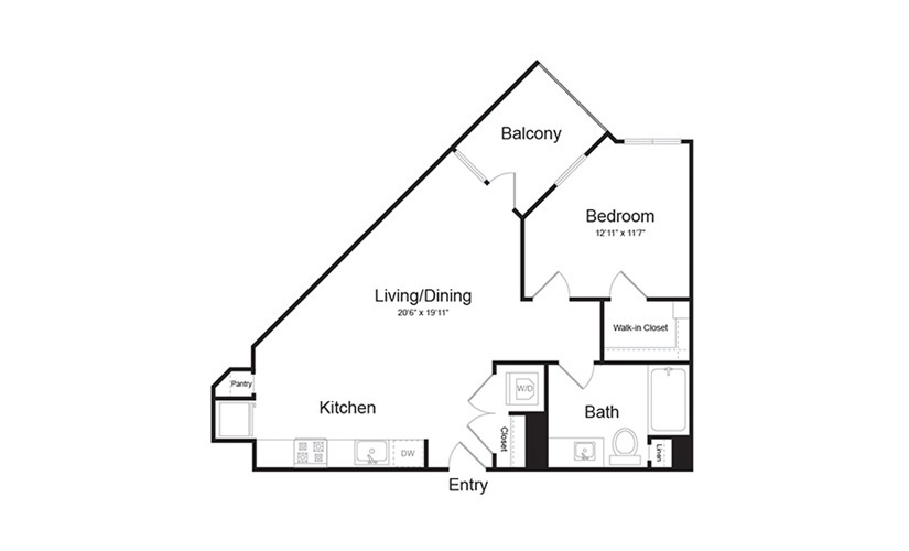 A1 1 Bed 1 Bath Floorplan