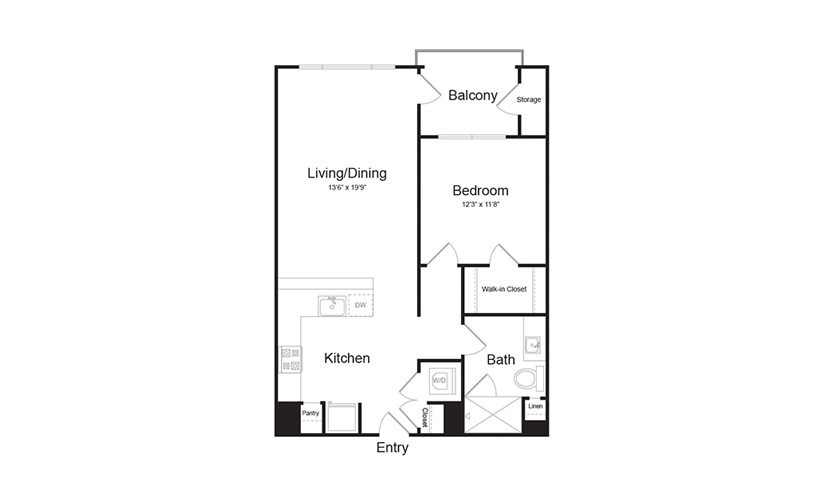 A2 1 Bed 1 Bath Floorplan
