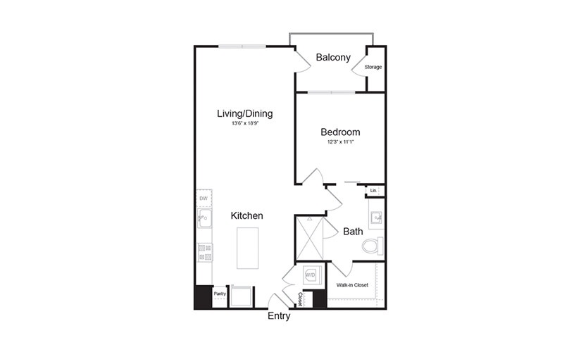 A3 1 Bed 1 Bath Floorplan
