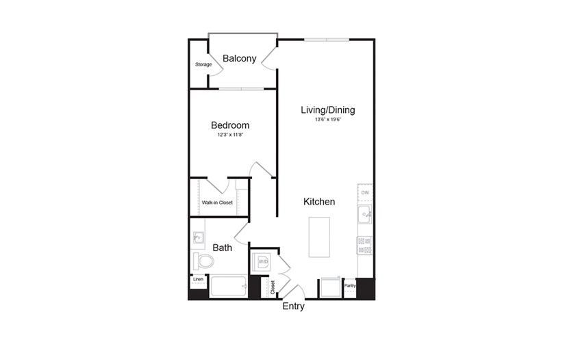 A4.3 1 Bed 1 Bath Floorplan