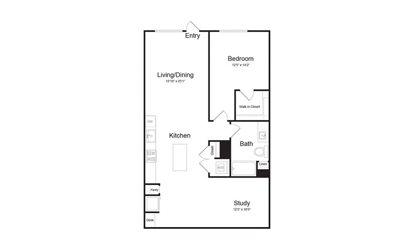 A5 1 Bed 1 Bath Floorplan