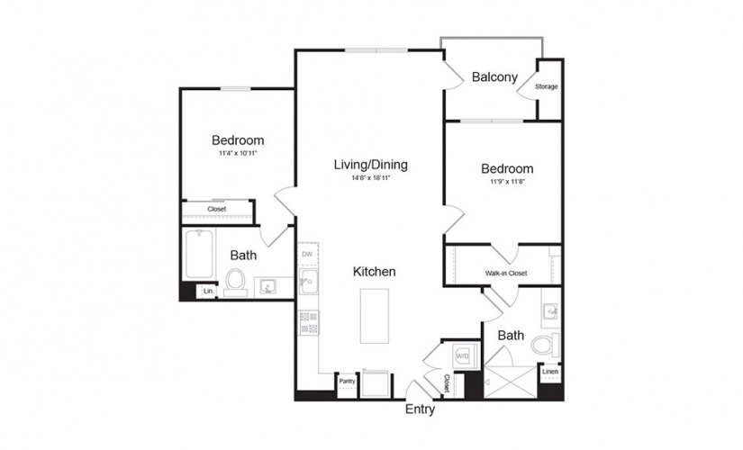 B1.1 2 Bed 2 Bath Floorplan