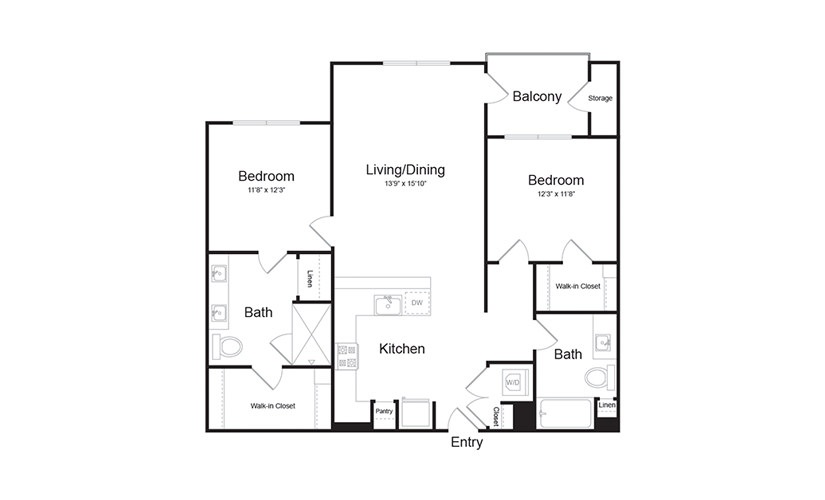B2 2 Bed 2 Bath Floorplan