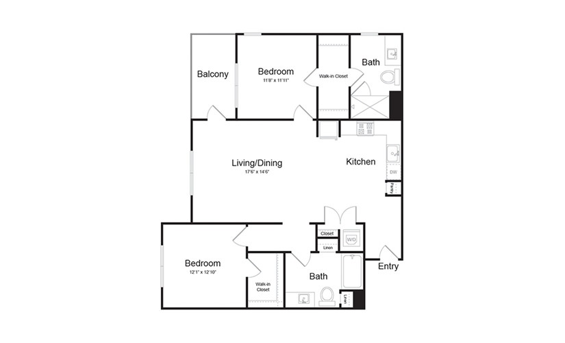 B3 2 Bed 2 Bath Floorplan