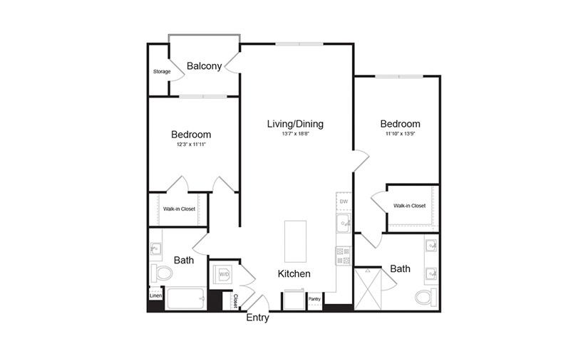 B4 2 Bed 2 Bath Floorplan