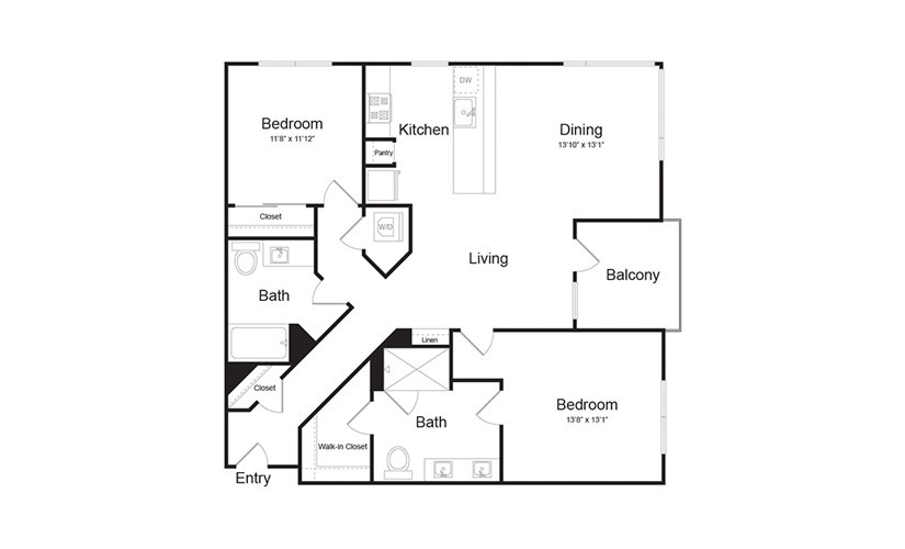 B5 2 Bed 2 Bath Floorplan