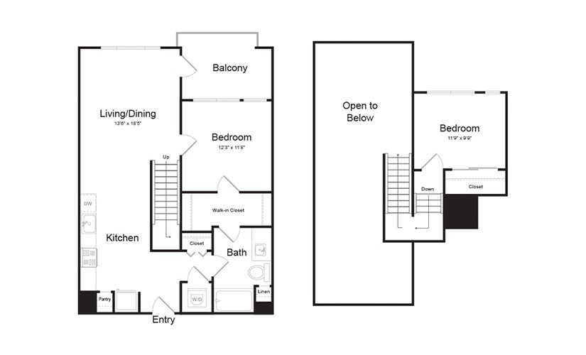 C1 2 Bed 1 Bath Floorplan