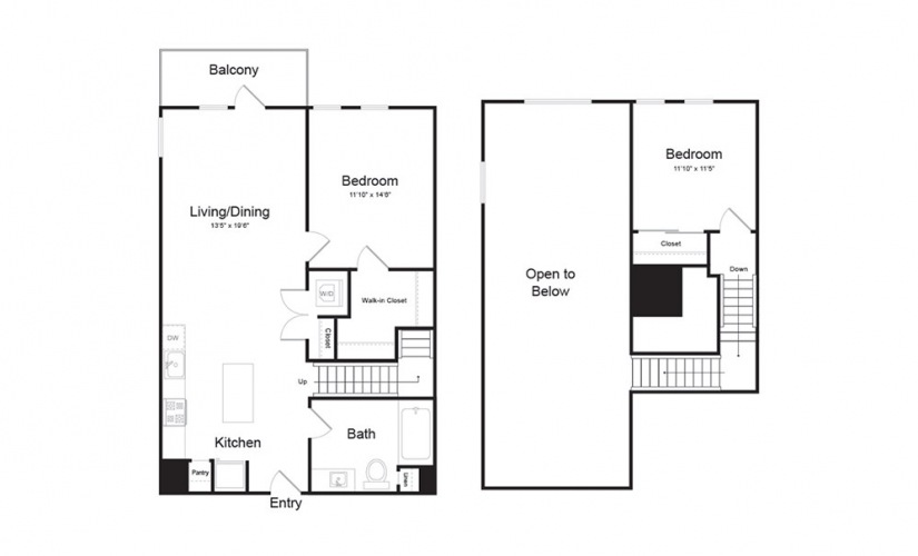 C2 2 Bed 1 Bath Floorplan