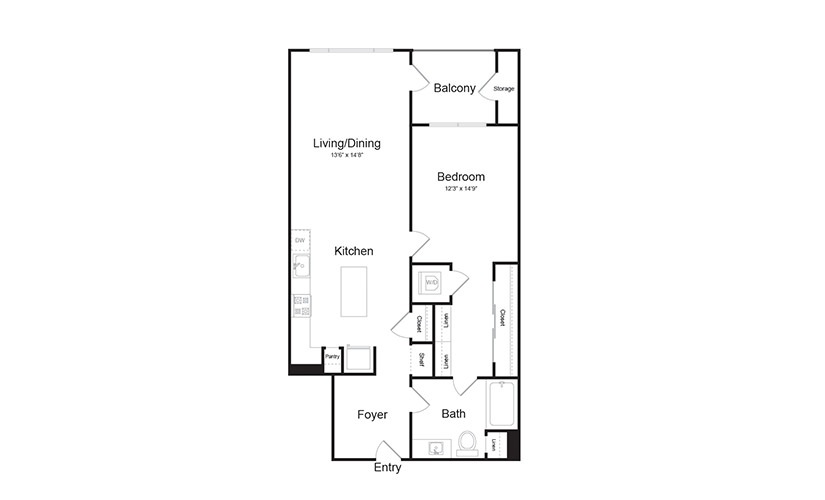 A4.3 1 Bed 1 Bath Floorplan