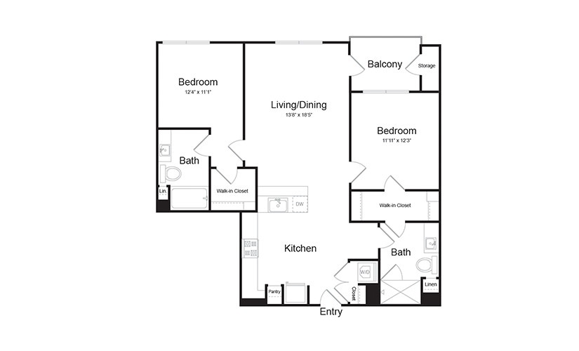 B1 2 Bed 1 Bath Floorplan